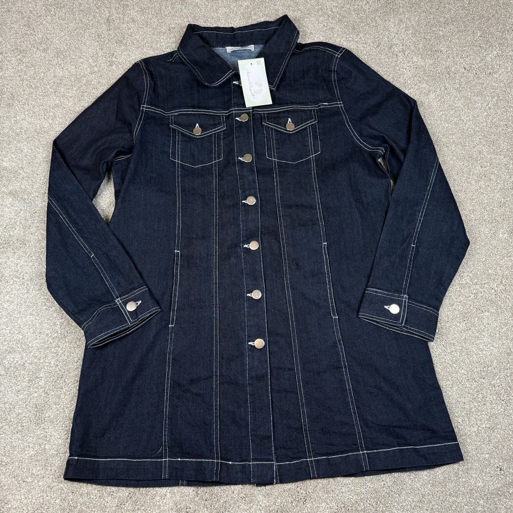 NWT Keren Hart Dark Blue Denim Jacket Shirt Long Sleeve Buttons Pockets Women XL - Picture 1 of 10